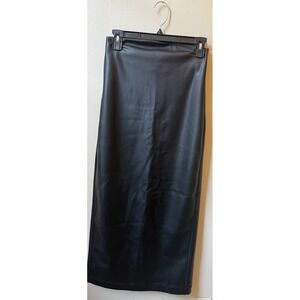 ZARA Women's Size 4 Small Faux Leather Black Midi Skirt High Waist Back Slit EUC